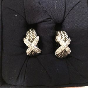 David Yurman Crossover X Silver & Diamond Earrings